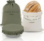 KIBAGA Beautiful Linen Bread Bag Set and Proofing Cover For Homemade Sourdough Bread - Keeps Your Loaf Fresh for Days - Reusable and Easy to Clean Storage Bag, The Perfect Baking Accessories - Image 2