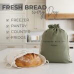 KIBAGA Beautiful Linen Bread Bag Set and Proofing Cover For Homemade Sourdough Bread - Keeps Your Loaf Fresh for Days - Reusable and Easy to Clean Storage Bag, The Perfect Baking Accessories - Image 4