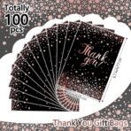Pajean 100 Pcs Thank You Bags Bulk Small Thank You Plastic Gift Bags with Handle Dots Goodie Treat Shopping Wrap for Birthday Party Favors Business Wedding Baby Shower, 6.7" x 9.8"(Black Rose Gold) - Image 3