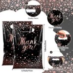 Pajean 100 Pcs Thank You Bags Bulk Small Thank You Plastic Gift Bags with Handle Dots Goodie Treat Shopping Wrap for Birthday Party Favors Business Wedding Baby Shower, 6.7" x 9.8"(Black Rose Gold) - Image 4