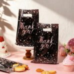 Pajean 100 Pcs Thank You Bags Bulk Small Thank You Plastic Gift Bags with Handle Dots Goodie Treat Shopping Wrap for Birthday Party Favors Business Wedding Baby Shower, 6.7" x 9.8"(Black Rose Gold) - Image 5