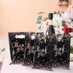Pajean 100 Pcs Thank You Bags Bulk Small Thank You Plastic Gift Bags with Handle Dots Goodie Treat Shopping Wrap for Birthday Party Favors Business Wedding Baby Shower, 6.7" x 9.8"(Black Rose Gold) - Image 6