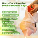 purifyou Set of 9 Reusable Produce Bags – Heavy Duty Washable Mesh Grocery Bags with Drawstring, Ideal for Farmers Market, Beach Storage, Refrigerator Use (Extra Large, Large, Small) - Image 4