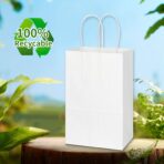 Toovip 100 Pack 5.25x3.25x8.25 Inch Small White Kraft Paper Bags with Handles Bulk, Gift Wrap Bags for Favor Grocery Retail Party Birthday Shopping Business Goody Craft Sacks Merchandise Take Out Cub - Image 6