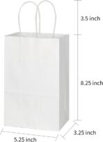 Toovip 100 Pack 5.25x3.25x8.25 Inch Small White Kraft Paper Bags with Handles Bulk, Gift Wrap Bags for Favor Grocery Retail Party Birthday Shopping Business Goody Craft Sacks Merchandise Take Out Cub - Image 8