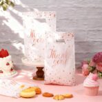 Pajean 100 Pcs Thank You Bags Bulk Small Thank You Plastic Gift Bags with Handle Dots Goodie Treat Shopping Wrap for Birthday Party Favors Business Wedding Baby Shower, 6.7" x 9.8"(White Rose Gold) - Image 5