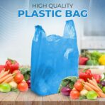 FERRIS 200 Count Large Plastic Shopping Bags with Handles (11"x17"x21") | Heavy-Duty Vest-Style Carrier Bags for Grocery Stores, Retail, Takeout, Markets & Kitchen Use - Blue - Image 3