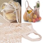 Ahyuan Reusable Cotton Mesh Grocery Bags Cotton String Bag Net Shopping Mesh Bags Pack of 3 (Beige) - Image 4