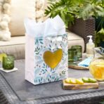 Hallmark 13" Large Gift Bag with Tissue Paper (Green Foliage, Gold Heart) for Weddings, Engagements, Anniversaries, Bridal Showers, and More - Image 3