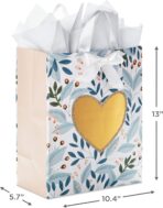 Hallmark 13" Large Gift Bag with Tissue Paper (Green Foliage, Gold Heart) for Weddings, Engagements, Anniversaries, Bridal Showers, and More - Image 4