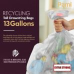 PAMI Recycling Tall Kitchen Drawstring Trash Bags- Extra-Strong Plastic Garbage Bags- Thick Trash Can Liners For Kitchen & Outdoor Bins- 2ft x2ft Unscented Trash Bags (13 Gallon – 60 Count – Clear) - Image 3