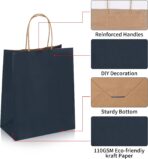 Joybe 200 Pack 8x4.75x10 Inch Medium Navy Blue Kraft Paper Bags with Handles Bulk, Craft Paper Gift Bags for Party Favors Grocery Retail Shopping Business Goody Merchandise Take Out Blank Sacks - Image 4