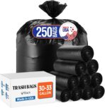 Delxo 30-33 Gallon Trash Bags, 250 Count – Medium Duty Garbage Bags, Thick, Durable & Puncture-Resistant Plastic Bolsas para basura, Perforated Design– Made in USA for Kitchen, Yard, Office (Black) - Image 2