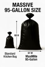 95-96 Gallon Extra-Large Black Garbage Can Liners, Heavy-Duty Trash Bags, 50 Bags, 1.5 Mil Thick, Ideal for Commercial & Home Use - Image 3