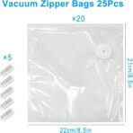 MEGAWISE Vacuum Zipper Bags 20Pcs (8.5 * 8.5in), BPA Free, Reusable Food Storage Bags with Air Valve for Sous Vide Cooking/Freezer/Microwave Heating, with 5 Seal Clips. - Image 3