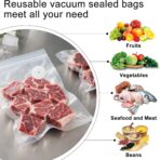 MEGAWISE Vacuum Zipper Bags 20Pcs (8.5 * 8.5in), BPA Free, Reusable Food Storage Bags with Air Valve for Sous Vide Cooking/Freezer/Microwave Heating, with 5 Seal Clips. - Image 5