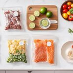 MEGAWISE Vacuum Zipper Bags 20Pcs (8.5 * 8.5in), BPA Free, Reusable Food Storage Bags with Air Valve for Sous Vide Cooking/Freezer/Microwave Heating, with 5 Seal Clips. - Image 7