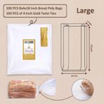 Wowfit Bread Poly Bags, Pack of 100 Entirely Transparent Clear Bakery Storage for Handmade Loaf Packaging, Includes 100 Gold Twist Ties - Image 3