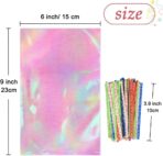 HRX Package 120pcs Iridescent Cellophane Treat Bags with Ties, 6x9 inch Holographic Plastic Goody Bags for Candy Party Favors Small Gifts - Image 8