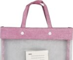 enyuwlcm Nylon Document Bag with Handle Light Transparent Mesh File Tote Bag Pouch for Carrying Books Papers (2, Pink&Green) - Image 4