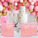 100 Pack Thank You Bags, 9x12 Inch Thank You Merchandise Bags Extra Thick Reusable Plastic Shopping Bag with Handles Goodie Bag for Small Business Retail Boutique Wedding Birthday Party Gifts (Pink) - Image 3