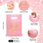 100 Pack Thank You Bags, 9x12 Inch Thank You Merchandise Bags Extra Thick Reusable Plastic Shopping Bag with Handles Goodie Bag for Small Business Retail Boutique Wedding Birthday Party Gifts (Pink) - Image 4