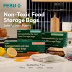 FEBU Sandwich Compostable Food Storage Bags, 180 Count | Certified Home Compostable & Biodegradable | PFAS & BPA Free, Non-Plastic Zipper Bags | Leak-Proof & Resealable | 6.5"x 5.88” - Image 3