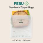 FEBU Sandwich Compostable Food Storage Bags, 180 Count | Certified Home Compostable & Biodegradable | PFAS & BPA Free, Non-Plastic Zipper Bags | Leak-Proof & Resealable | 6.5"x 5.88” - Image 5