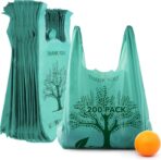 200 Pack Thank You Bags Disposable Eco Grocery T-Shirt Bag with Handles for Supermarket, Groceries, Produce, Shopping, Trash, Small Commercially Compostable Baggies Bulk - Image 2