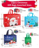 Christmas Gift Bags Assorted Sizes, Extra Large/Medium/Small 12PC Christmas Tote Bags with Handles, Heavy Duty Non-Woven Christmas Shopping Bags, Party Favor Bags, Large Holiday Bags for Presents Bulk - Image 3