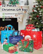 Christmas Gift Bags Assorted Sizes, Extra Large/Medium/Small 12PC Christmas Tote Bags with Handles, Heavy Duty Non-Woven Christmas Shopping Bags, Party Favor Bags, Large Holiday Bags for Presents Bulk - Image 5
