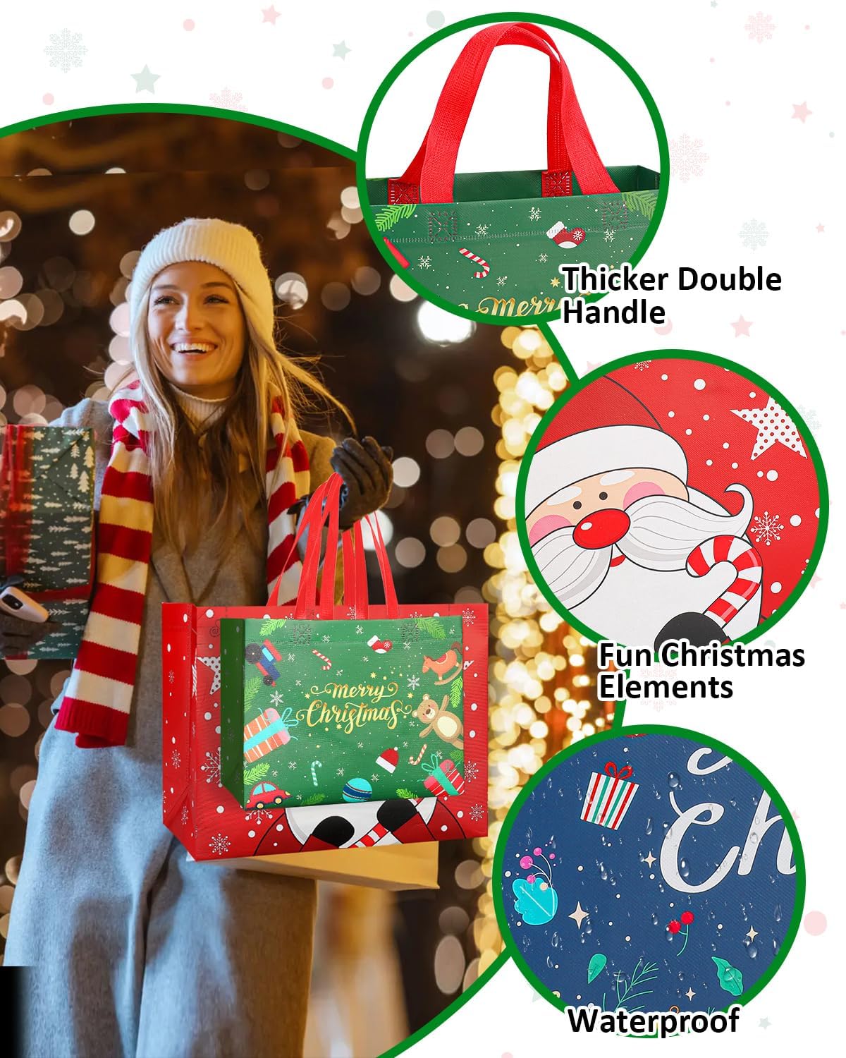Christmas Gift Bags Assorted Sizes, Extra Large/Medium/Small 12PC Christmas Tote Bags with Handles, Heavy Duty Non-Woven Christmas Shopping Bags, Party Favor Bags, Large Holiday Bags for Presents Bulk - Image 7