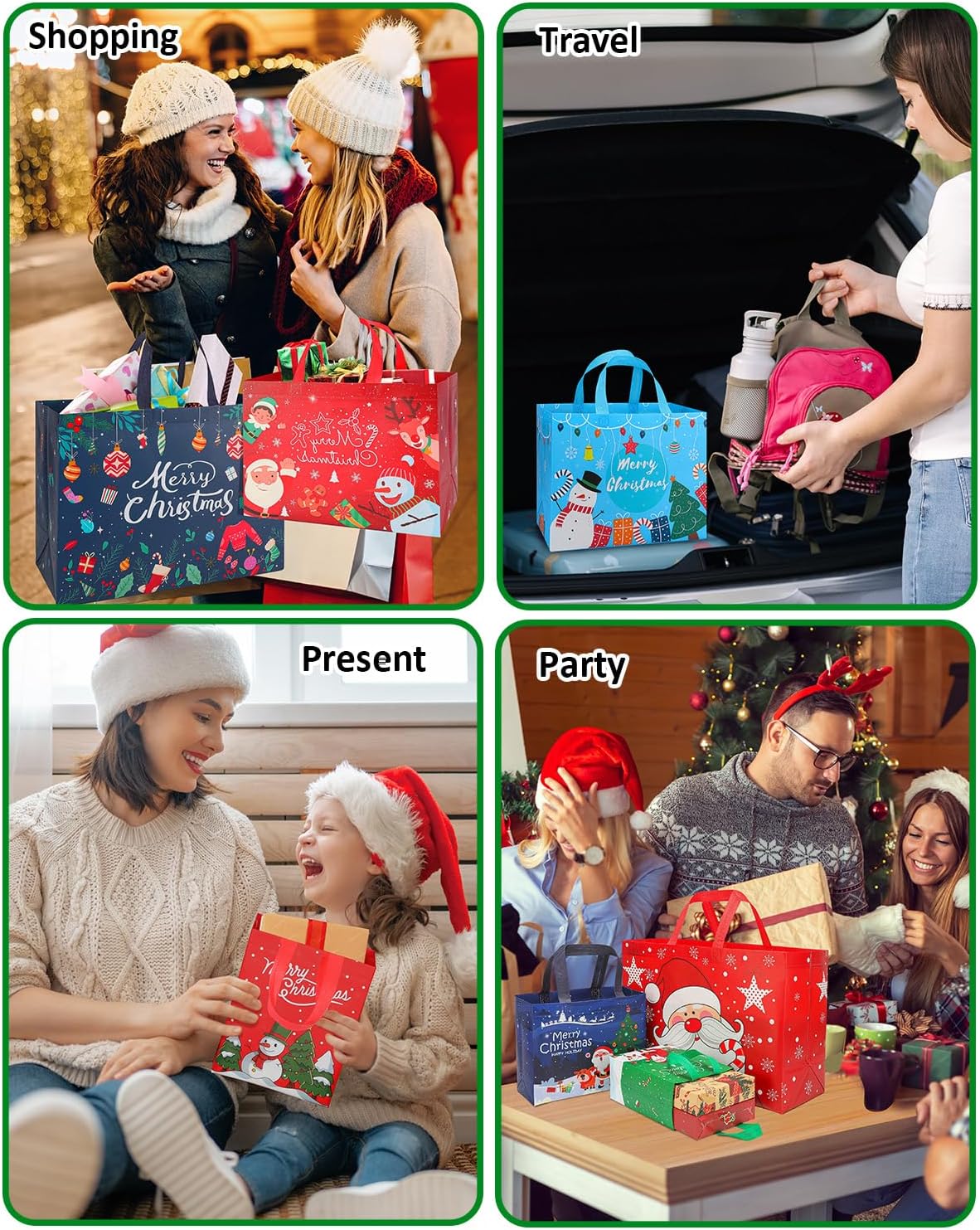 Christmas Gift Bags Assorted Sizes, Extra Large/Medium/Small 12PC Christmas Tote Bags with Handles, Heavy Duty Non-Woven Christmas Shopping Bags, Party Favor Bags, Large Holiday Bags for Presents Bulk - Image 8