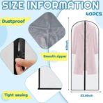 Amylove 40 Pcs 24 x 60 Inch Garment Bags for Hanging Clothes, Dress, Gown, Coat & Suit Storage Bags with Zipper - Dustproof Cover for Closet Clothes Storage Travel (White Black) - Image 3