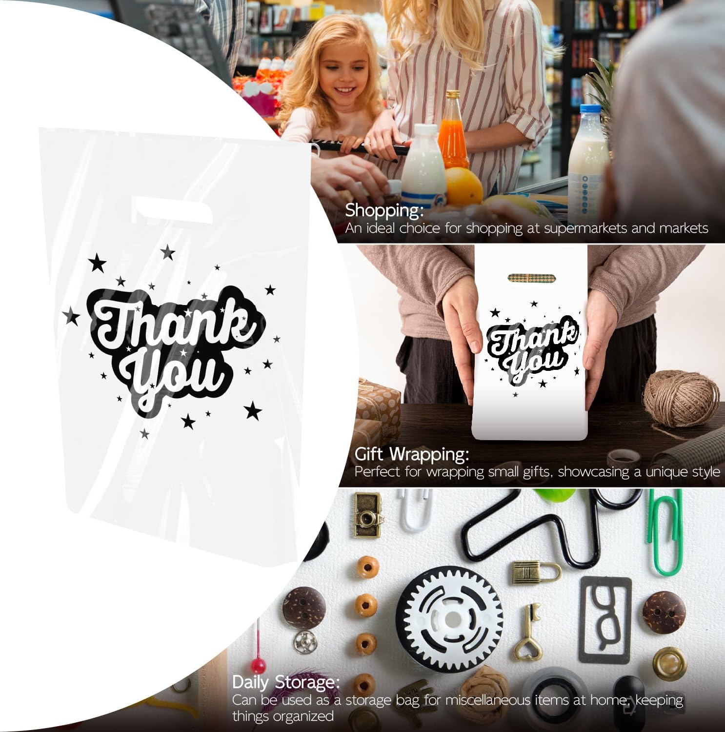 Plastic Shopping Bag for Small Business 11.8" Merchandise Bag Die Cut with Handle Store Retail - Colorful - Image 5