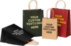 RACETOP 50 PCS Custom Kraft Paper Bags with Logo for Small Business, 8x4.5x10.8 Inch Medium Size, Personalized Gift Bags, Brown Shopping Paper bag with Handle Bulk, White Goodie Bag - Image 3