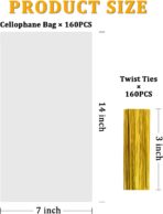 Labeol 160pcs Clear Cellophane Bags 7X14 Treat Bags with Ties Goodie Bag Clear Gift Bag for Packaging Popcorn Party Favor Cookie Candy Bakery Plastic Gift Wrap - Image 5