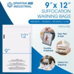 Spartan Industrial - 9” X 12” (200 Count) Self Seal Clear Poly Bags with Suffocation Warning for Packaging, T Shirts - Resealable Glue - Image 3