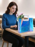 Woeoe 2 Pack Waterproof Plastic Handbag Clear Tote Bags Transparent Shopping Work Travel Tote Bags for Women - Image 4