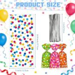 Pajean 100 Pcs Cellophane Treat Bags, Polka Dots Goodie Star Party Favor Treat Candy Bags with 100 Twist Ties Rainbow Stars Theme for Birthday Pride Day Party Supplies (Dot Style) - Image 3