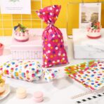Pajean 100 Pcs Cellophane Treat Bags, Polka Dots Goodie Star Party Favor Treat Candy Bags with 100 Twist Ties Rainbow Stars Theme for Birthday Pride Day Party Supplies (Dot Style) - Image 6