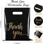 100 Pack Thank You Bags for Small Business, 9 x 12 Inch Plastic Shopping Bags with Handles Retail Merchandise Bag Extra Thick Gift Bag Bulk (Black) - Image 3