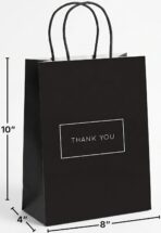 Purple Q Crafts Small Paper Thank You Gift Bags with Handles – 8x4x10 Inches, Strong Quality 50 Pack Black Shopping Bags with Thank You Logo - Image 3
