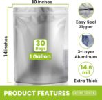 30 Mylar Bags for Food Storage 1 Gallon - Extra Thick 15 Mil - Long Term & Food Grade - Mylar Bags with Oxygen Absorbers 400cc- Zipper, Resealable, Stand-up Gousset - Bolsas Mylar con Abosrbentes - Image 3