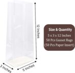 Morepack Gusseted Flat Bottom Cellophane Bags with Paper Insert 50Pcs 5x3x12 Inches Gusseted Cello Bags - Image 3