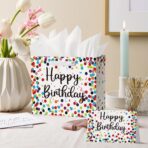 Horaldaily 13" Large Birthday Gift Paper Bags with Tissue Paper and Card, Happy Birthday Dots Streamers Gift Paper Bag for Men Women Kids Birthday,1Pcs - Image 4