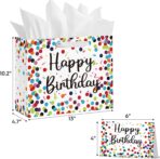 Horaldaily 13" Large Birthday Gift Paper Bags with Tissue Paper and Card, Happy Birthday Dots Streamers Gift Paper Bag for Men Women Kids Birthday,1Pcs - Image 6