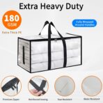 12 Pack-Extra Large Heavy Duty Moving Bags - Waterproof Storage Totes with Handles & Zippers, Foldable for College Dorm, Storage (Clear) - Image 7