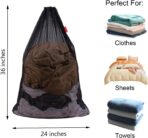 2 Pack Mesh Laundry Bags, 24 x 36 Inches Heavy Duty Drawstring Bag, Factories, College, Dorm, Travel and Apartment Dwellers, Black - Image 3