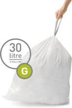 simplehuman Code G 60 Count, Dispenser Pack Custom Fit Liners, Drawstring Trash Bags, 30 Liter / 8 Gallon, White - Image 3